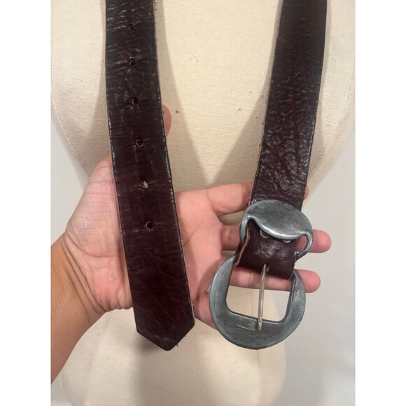 Vintage Soft Leather Silver Buckle Belt Dark Brown waist 28-34 - Picture 6 of 7